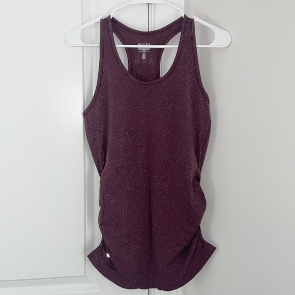 Athleta Speedlight Glow Purple Ruched Stretchy Racerback Sparkle Tank Top - Picture 2 of 6